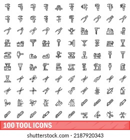 100 tool icons set. Outline illustration of 100 tool icons vector set isolated on white background