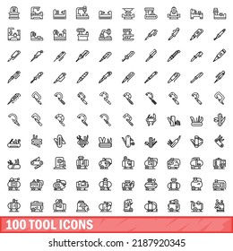 100 tool icons set. Outline illustration of 100 tool icons vector set isolated on white background