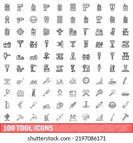 100 tool icons set. Outline illustration of 100 tool icons vector set isolated on white background