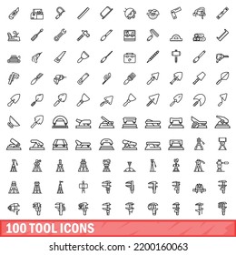 100 tool icons set. Outline illustration of 100 tool icons vector set isolated on white background