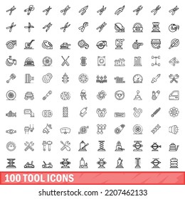 100 tool icons set. Outline illustration of 100 tool icons vector set isolated on white background