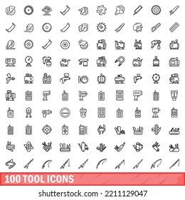 100 tool icons set. Outline illustration of 100 tool icons vector set isolated on white background