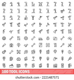 100 iconos de herramientas. Ilustración de esquema de 100 iconos de herramientas conjunto de vectores aislado en fondo blanco