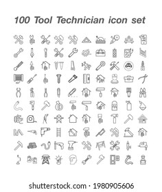 100 Tool Technician icon set vector