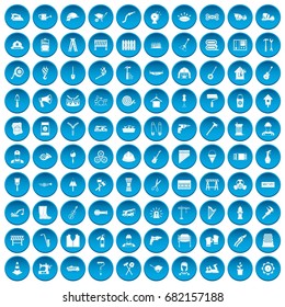 100 tools icons set in blue circle isolated on white vector illustration