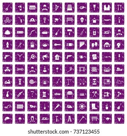 100 tools icons set in grunge style purple color isolated on white background vector illustration