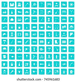 100 tools icons set in grunge style blue color isolated on white background vector illustration