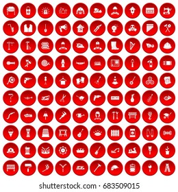 100 tools icons set red
