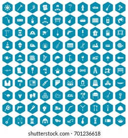 100 tools icons set in sapphirine hexagon isolated vector illustration