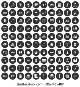 100 tools icons set in simple style white on black circle color isolated on white background vector illustration