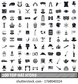 100 top hat icons set in simple style for any design vector illustration
