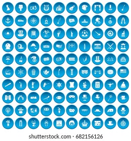 100 top hat icons set in blue circle isolated on white vector illustration