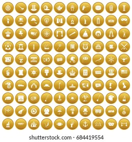 100 top hat icons set gold