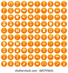 100 top hat icons set in orange circle isolated on white vector illustration