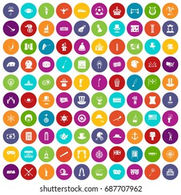 100 top hat icons set in different colors circle isolated vector illustration