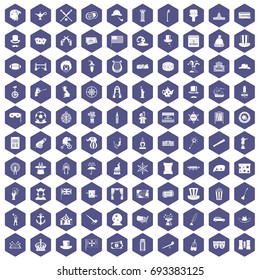 100 top hat icons set in purple hexagon isolated vector illustration
