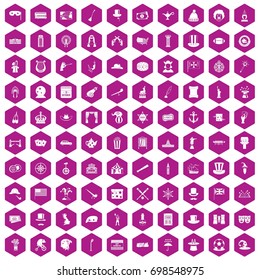 100 top hat icons set in violet hexagon isolated vector illustration