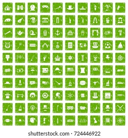 100 top hat icons set in grunge style green color isolated on white background vector illustration