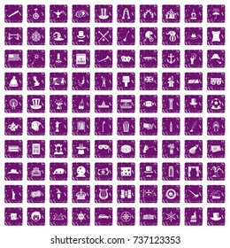 100 top hat icons set in grunge style purple color isolated on white background vector illustration
