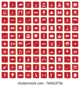 100 top hat icons set in grunge style red color isolated on white background vector illustration