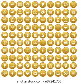 100 totalizator icons set in gold circle isolated on white vectr illustration