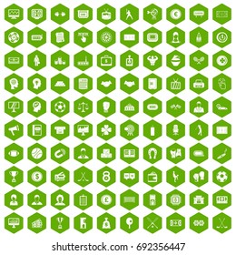 100 totalizator icons set in green hexagon isolated vector illustration