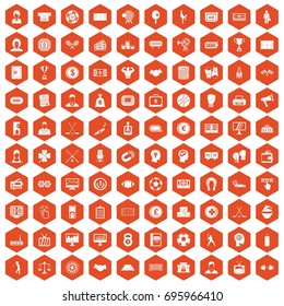 100 totalizator icons set in orange hexagon isolated vector illustration