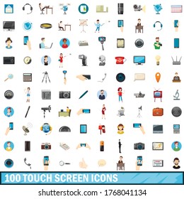 100 touch screen icons set in cartoon style for any design vector illustration