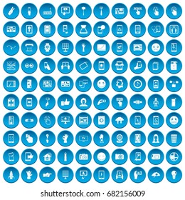 100 touch screen icons set in blue circle isolated on white vector illustration