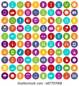 100 touch screen icons set in different colors circle isolated vector illustration