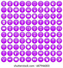 100 touch screen icons set in purple circle isolated on white vector illustration