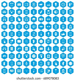 100 touch screen icons set in blue hexagon isolated vector illustration