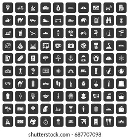 100 tourism icons set in black color isolated vector illustration