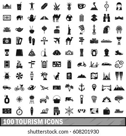 100 tourism icons set in simple style for any design vector illustration