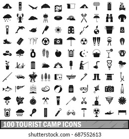100 tourist camp icons set in simple style for any design vector illustration