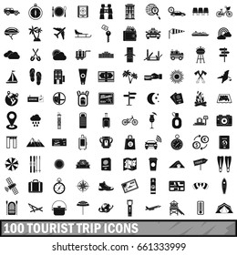 100 tourist trip icons set in simple style for any design vector illustration