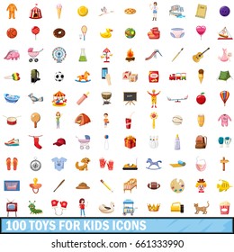 100 toy for kids icons set in cartoon style for any design vector illustration