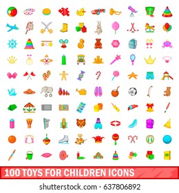 100 toys for children icons set in cartoon style for any design vector illustration