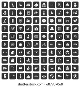100 toys for kids icons set in black color isolated vector illustration