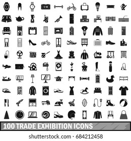 100 trade exhibition icons set, simple style 