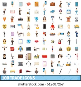 100 trade icons set in cartoon style for any design vector illustration