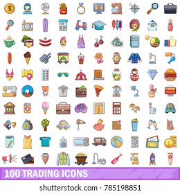 100 trading icons set. Cartoon illustration of 100 trading vector icons isolated on white background