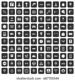 100 traffic icons set in black color isolated vector illustration