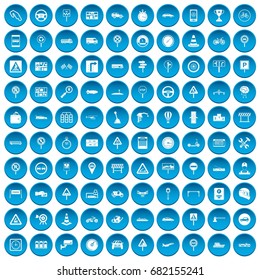 100 traffic icons set in blue circle isolated on white vector illustration