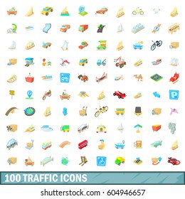 100 traffic icons set in cartoon style for any design vector illustration