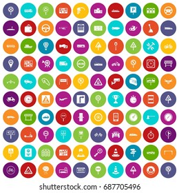 100 traffic icons set in different colors circle isolated vector illustration