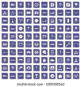 100 traffic icons set in grunge style sapphire color isolated on white background vector illustration