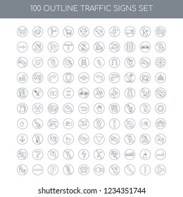 100 traffic signs universal icons set with No parking linear, Warning Prohibition wifi sound Bus stop Do not touch Parking entry drugs linear