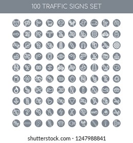 100 traffic signs universal icons pack with No parking, Warning, Prohibition, wifi, sound, Bus stop, Do not touch, Parking, entry, drugs