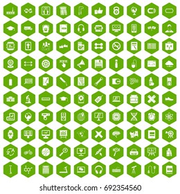 100 training icons set in green hexagon isolated vector illustration
